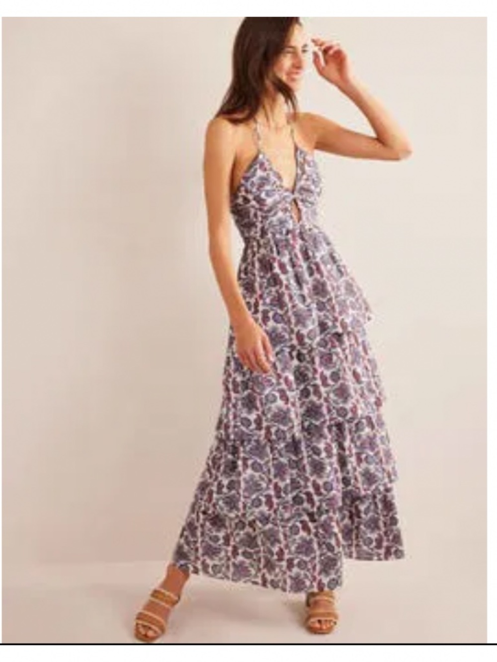 NWT Boden halter neck ruffle tiered maxi dress 8